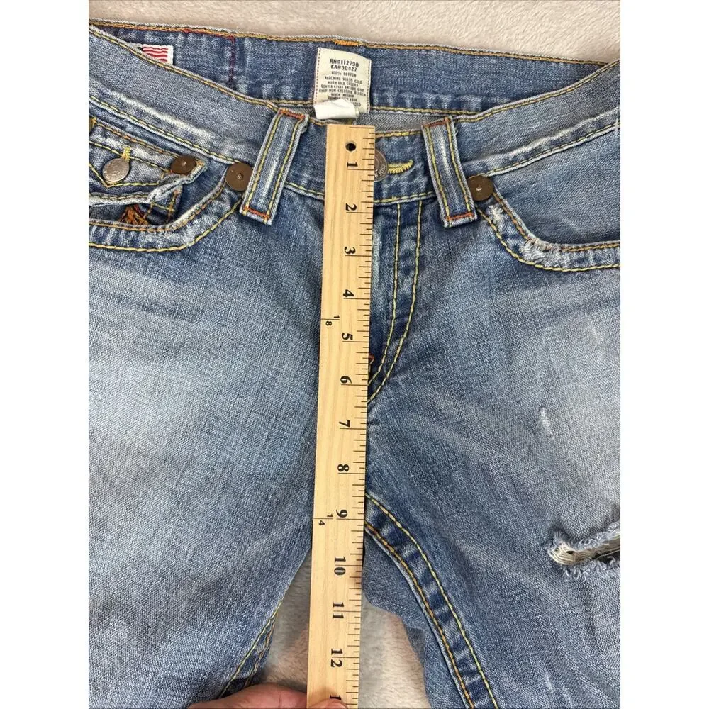 VINTAGE True Religion Rainbow Joey Distressed Low Rise Flared Jeans Retro Men’s